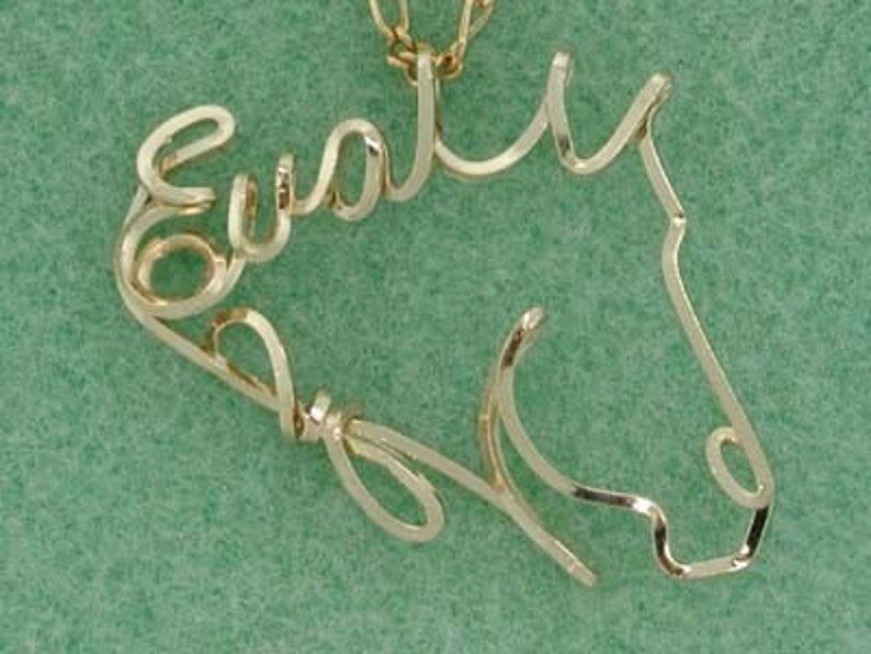 Mane Name, Horse Head Necklace in Wire Script, Any Name, Gold, Silver, Rose Gold, Equestrian, Barell Racer, Rodeo, Equine Gift, Horse Lover image 3