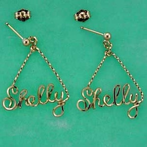 Personalized Triangle Name Earrings in Gold or Sterling Silver Wire Script image 3