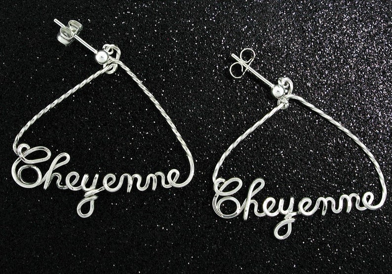 Personalized Triangle Name Earrings in Gold or Sterling Silver Wire Script image 5