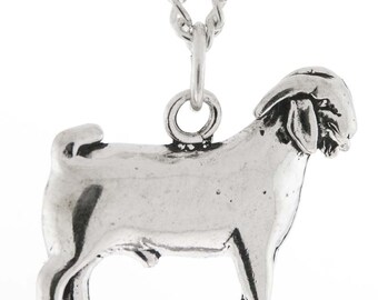 Stock Show Buck Goat Necklace in Sterling Silver - Free Sterling Silver Chain, 4-H, FFA