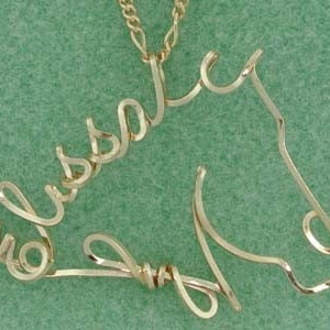 Mane Name, Horse Head Necklace in Wire Script, Any Name, Gold, Silver, Rose Gold, Equestrian, Barell Racer, Rodeo, Equine Gift, Horse Lover Gold Filled