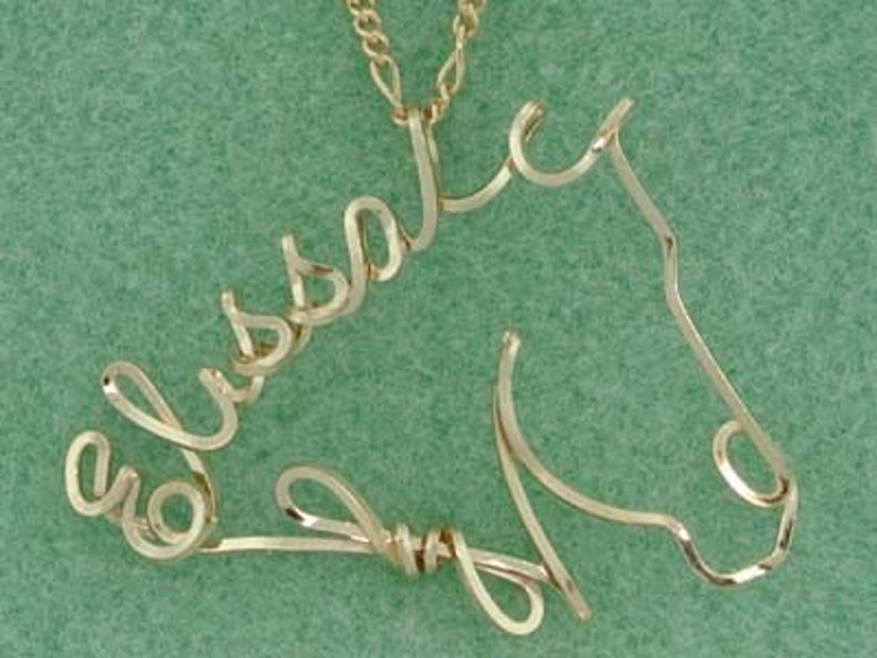 Mane Name, Horse Head Necklace in Wire Script, Any Name, Gold, Silver, Rose Gold, Equestrian, Barell Racer, Rodeo, Equine Gift, Horse Lover Gold Filled