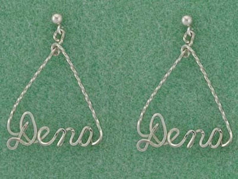Personalized Triangle Name Earrings in Gold or Sterling Silver Wire Script image 2
