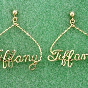 Personalized Triangle Name Earrings in Gold or Sterling Silver Wire Script