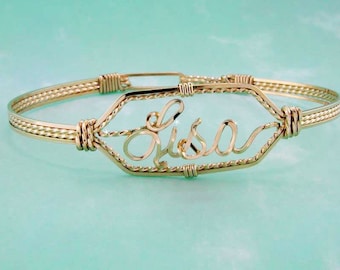 Personalized Name Bracelet, Brides Gift, Clasp Bracelet, Made to Fit, Unique Style, Custom, 12k Gold, Rose Gold Wire, 2-tone Gold and Silver