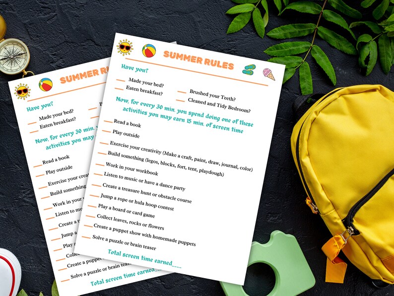 Summer Rules Printable Screen Time Checklist Summer Activities Etsy