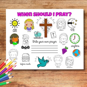 Sunday School Pray Lesson, Prayer Coloring Page, Kid Bible Study activities, Christian Homeschool Prayers, DIY Prayer Lesson