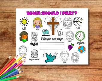 Sunday School Pray Lesson, Prayer Coloring Page, Kid Bible Study activities, Christian Homeschool Prayers, DIY Prayer Lesson