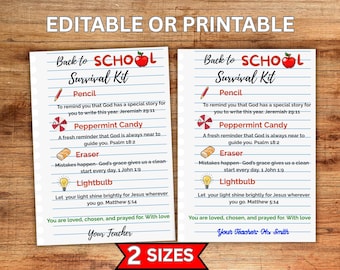Labels voor de start van het schooljaar voor christelijke leerkrachten, Christelijke overlevingskit voor de start van het schooljaar, Gods overlevingskit, Cadeaulabel voor de zondagsschool