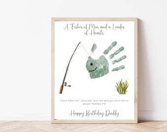 Dad Fishing Birthday Card, Fishing Pole Kid Handprint Craft, Grandpa Christian Gifts, Christian Handprint Art, Dads Christian Gifts