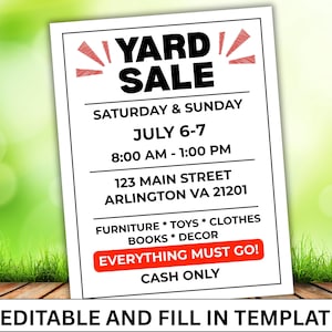 Editable Yard Sale Flyer Template, Neighborhood Sale Sign, Garage Sale Sign, Rummage Sale Flyer