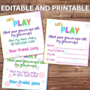 Tarjetas de juego editables para niños, tarjetas de presentación para niños, tarjetas para mantenerse en contacto, tarjetas de fin de curso, tarjetas de juego de verano, tarjetas de juego de fin de curso
