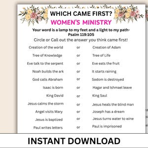 Bible Which Came First, Women&#39;s Ministry Bible Games, Christian Retreat, Bible Study Activity, Fellowship, Retreat Games