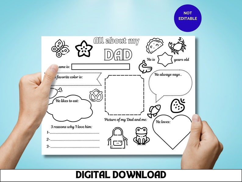 All About My Dad Worksheet, Father's Day Coloring Page, Fill in the ...