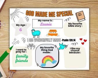 Christian All About Me Activity, Sunday School Activity, Sunday School Craft, All About Me Worksheet