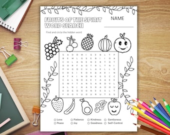 Fruits of The Spirit Word Search Game, Church Activity for Kids, Sunday School, Christian Fruit of the Spirit Bible