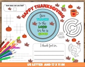 Thanksgiving Placemats for Kids, Thanksgiving Coloring Placemat, Coloring Friendsgiving Placemat, Christian Thanksgiving Activity Placemat,