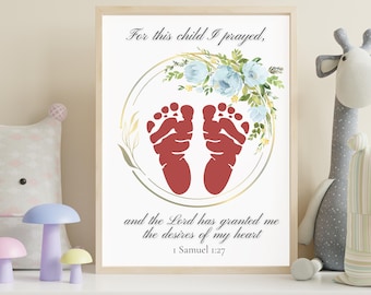 For This Child I Prayed Baby Footprint, Baby Keepsake Printable, Newborn Footprint Sign, Newborn Gift Printable