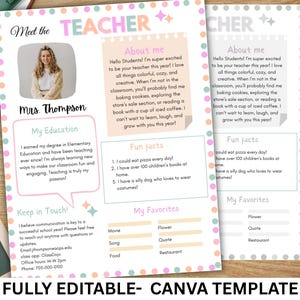 Editable Meet The Teacher Canva Template, Teacher Introduction, Bright Pastel Classroom, School Newsletter Template, Classroom Resources