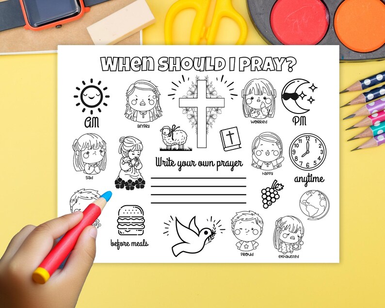 Sunday School Pray Lesson, Prayer Coloring Page, Kid Bible Study ...