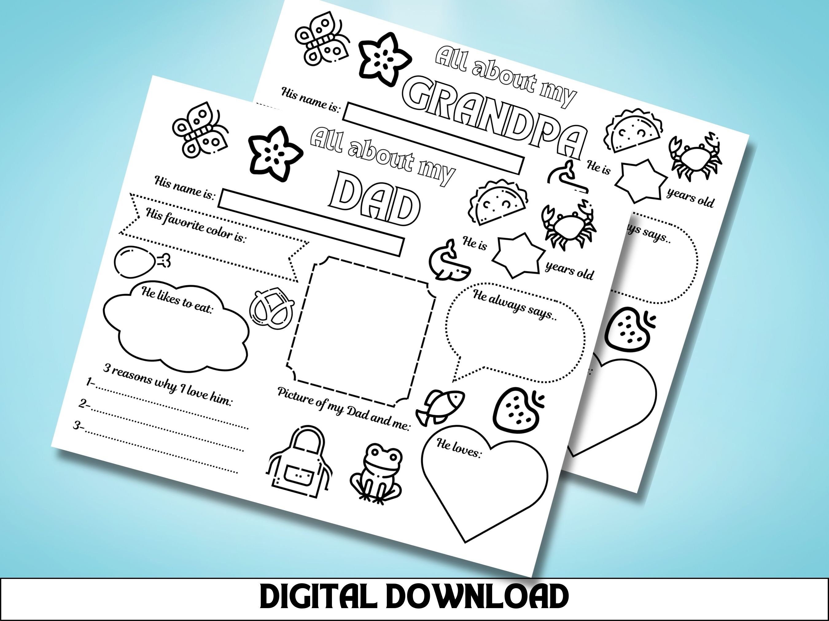 All About My Dad Worksheet, Father's Day Coloring Page, Fill in the ...