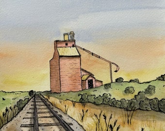Grain Elevator Watercolor Painting