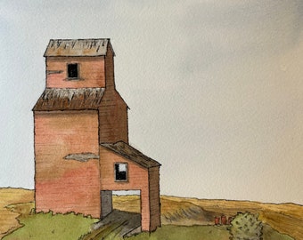 Grain Elevator Watercolor Painting