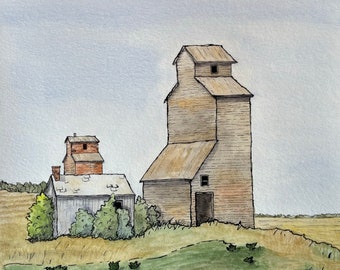Grain Elevator Watercolor Painting