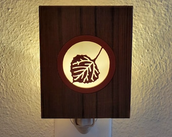 Night Light Plug In Wood Decor Aspen Leaf