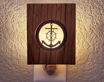 Rustic Wood Night Light Nautical Anchor Lake House Decor