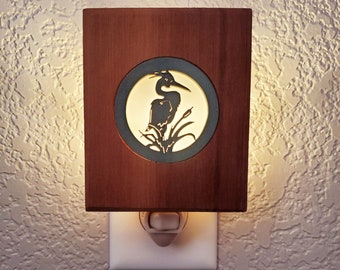 Rustic Wood Night Light Nautical Heron Lake House Decor