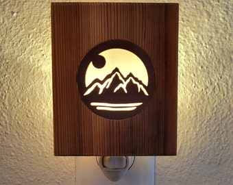 Night Light Plug In Wood Decor Mountain