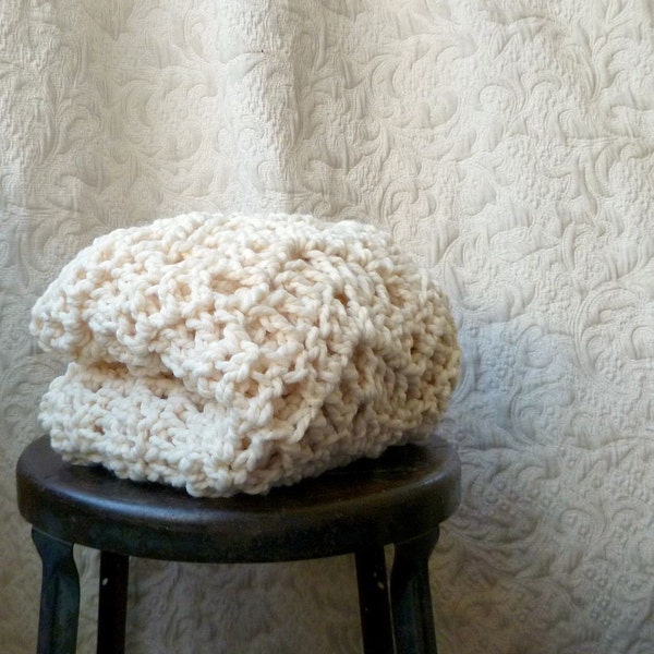 Hot Toddy Lap Rug -  Hand Crocheted Throw - Home Decor - Vanilla Cream - Free Shipping