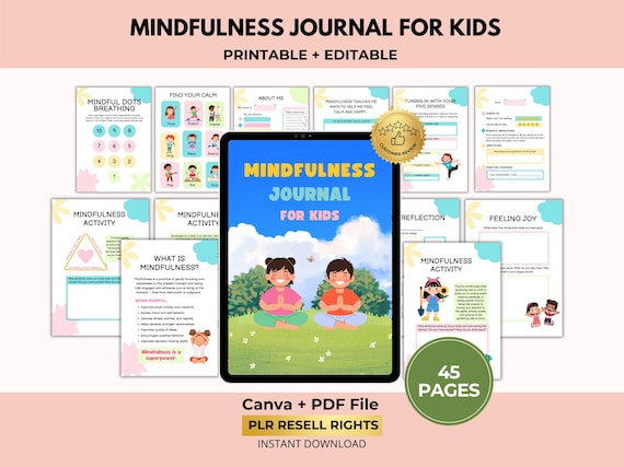 Mindfulness Journal for Kids, Emotional Regulation Activities, Anger Worksheets, Daily Reflection, Canva + PDF, PLR
