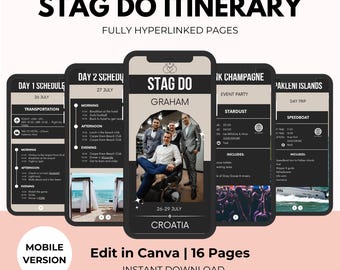 Stag Do Itinerary Template, Bachelor Planner, Groom Party Plan, Canva, PLR Resell Rights