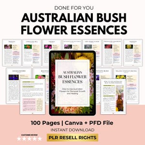 Australian Bush Flower Essences Guide with PLR Resell Right, Flower Essences Ebook, Floral Essences Chart, Canva Editable Template + PDF