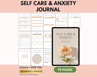 Dziennik lęku przed samoopieką, zeszyt ćwiczeń uważności, zdrowie psychiczne, terapia poznawczo-behawioralna, Canva + PDF, prawa odsprzedaży PLR