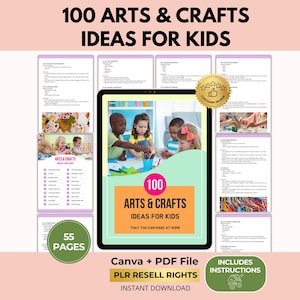 Libro di attività artistiche e creative per bambini, progetti e hobby creativi, Canva + PDF, diritti di rivendita PLR