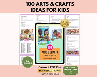 Kids Arts and Crafts Ideas Activity Book, Creative Projects Hobbies, Canva + PDF, PLR Resell Rights