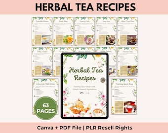 Ebook di ricette per tisane con diritti di rivendita PLR, 50 miscele curative, benessere naturale, strumento olistico per erboristi consapevoli, Canva + PDF