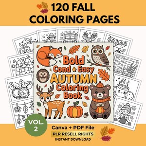 120 herfstkleurplaten voor kinderen, herfstkleurboek, canvas en pdf, PLR-wederverkooprechten