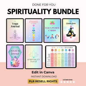 Pacchetto Spiritualità con Diritti di Rivendita PLR, Risveglio Spirituale Guarigione, Pianificatore di Cristalli per Chakra Yoga, Quaderno di Esercizi di Guarigione, Ebook con Modello Canva