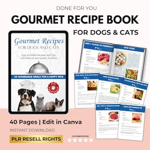 Ebook de recettes pour animaux de compagnie avec droits de revente DPP, recettes gastronomiques pour animaux de compagnie, recette maison pour animaux de compagnie, livre de recettes pour chien et chat, gâteries pour animaux de compagnie, modèle canva