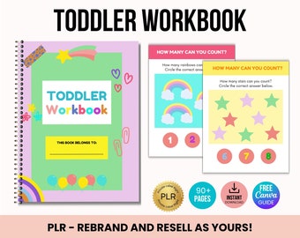 Toddler Workbook with PLR Resell Rights, Toddler Activity Book, Learning Kids Bundle, Educational Pages, Toddler Worksheets, PLR Canva Ebook