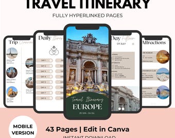 Mobile Travel Itinerary Template: 43-Page Canva Trip Planner (PLR)