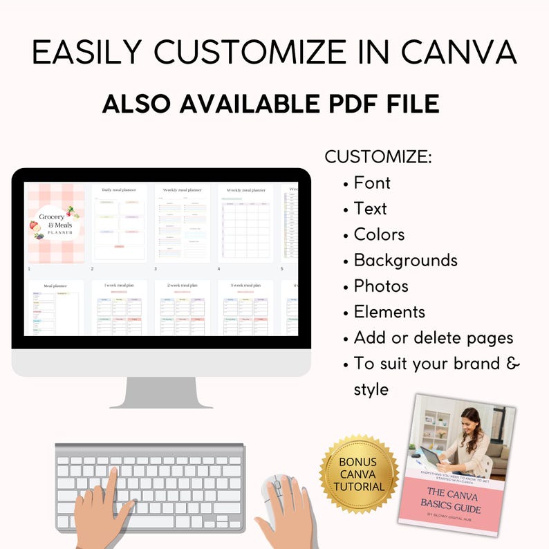 Grocery & Meal Planner, Calories Food Tracker, Food Stickers Bonus, Canva + PDF, PLR Resell Rights image 9