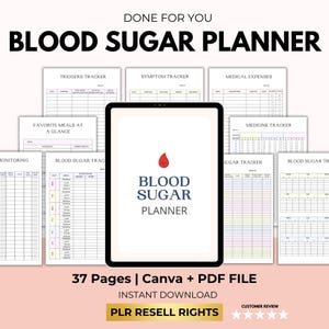 Blood Sugar Tracker with PLR Resell Right, Diabetes Planner, Meal Plan & Food List, Blood Sugar Log, Glucose Tracker, Medical Health Planner