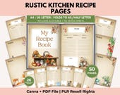 Rustic Farmhouse Recipe Book Pages, Cooking Journal, Canva + PDF, PLR Resell Rights