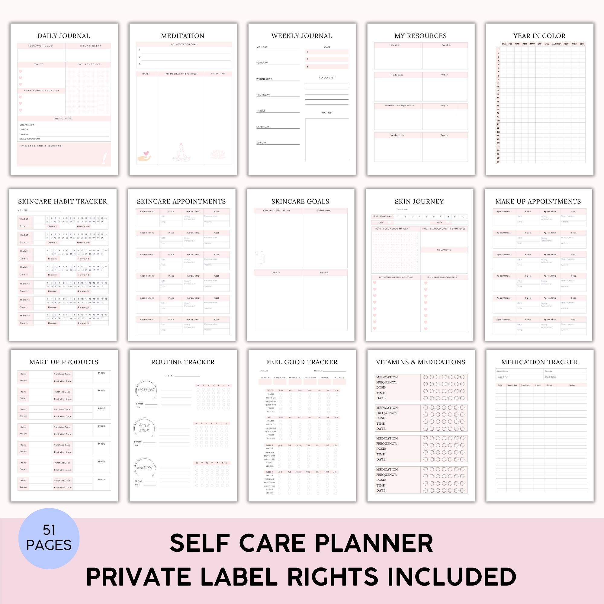 Self-care Printable Planner With PLR Resell Rights, Beauty Planner for ...