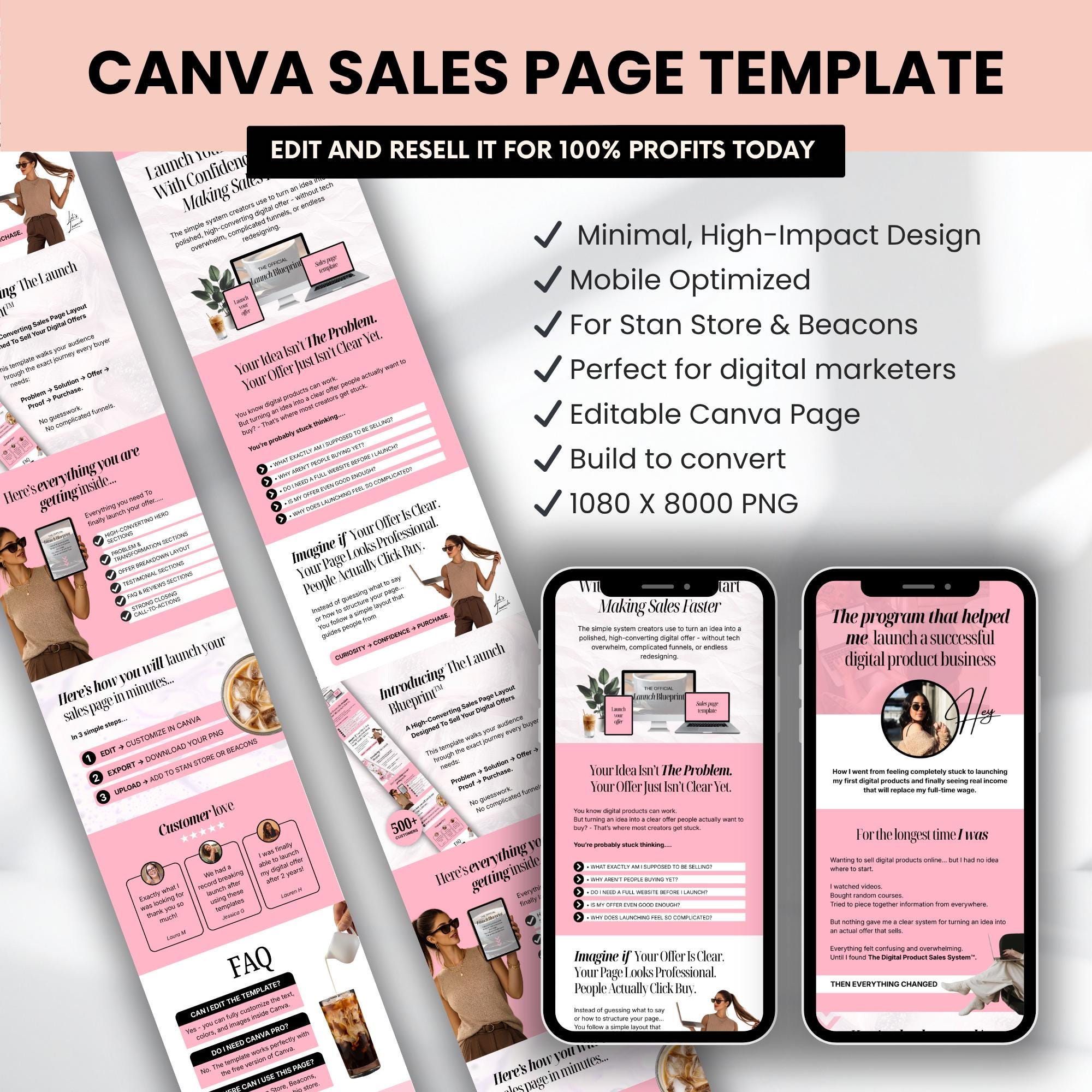 PLR Canva Sales Page Template for Stan Store & Beacons, Editable PNG ...